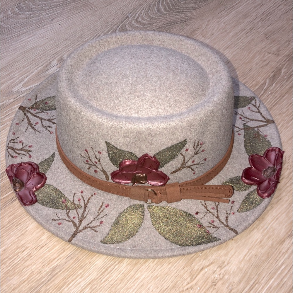 Custom painted floral boater hat